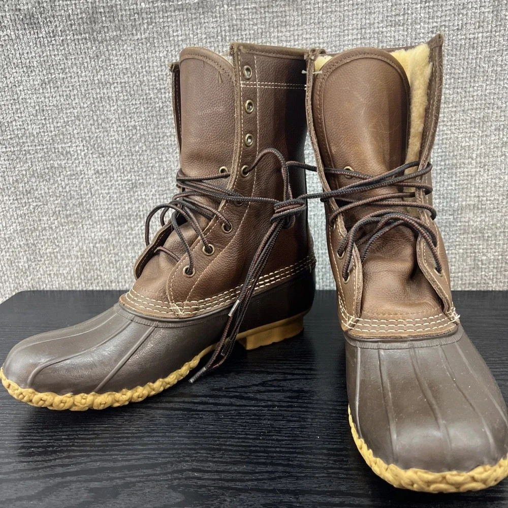 L.L. Bean‎ Women's Bean Boots 9N Narrow Brown Shearling Leather Vintage 90's New